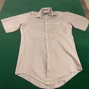 Mens Etienne Aigner Short Sleeve Button Up Shirt Tan Logo Print Size 14 1/2